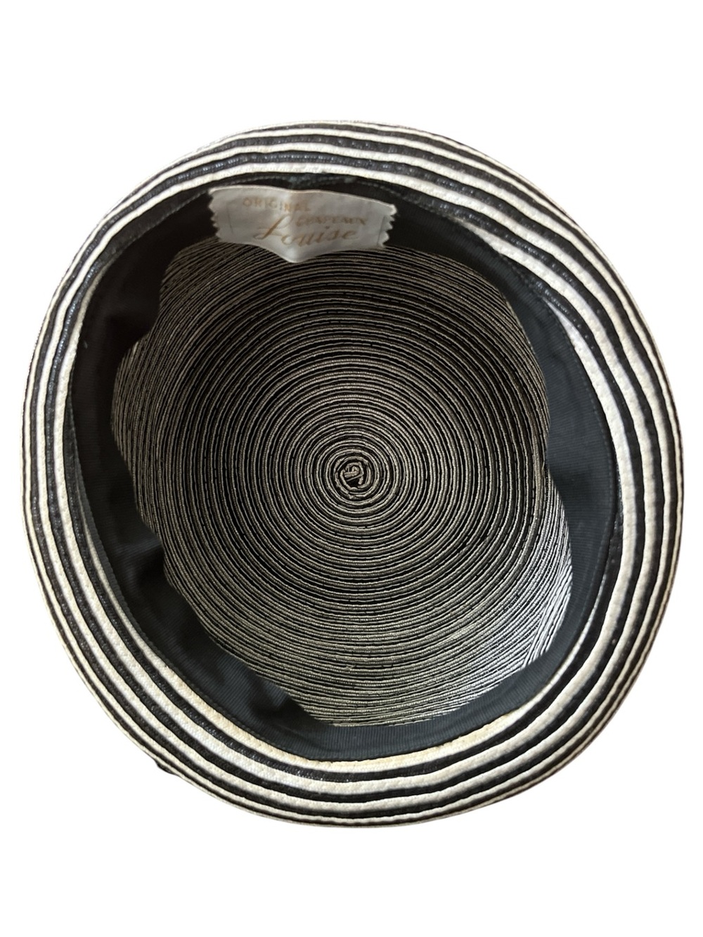 Vintage Chapeaux Louise Straw Derby Hat Black White Striped Ribbon Bow - Picture 5 of 5
